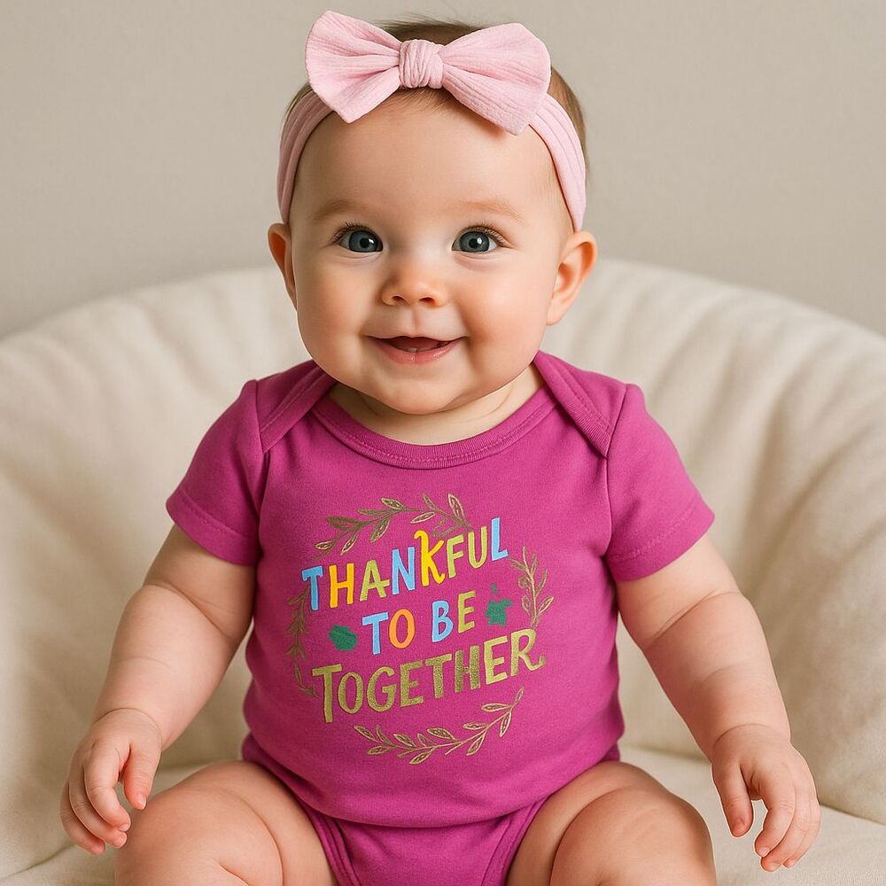 dot & ZAZZ Girls "Thankful To Be Together" Pink One Piece Thanksgiving 9-12 Mths